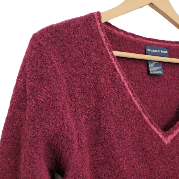 TRISTAN & ISEUT Red Pull Over Wool V Neck Sweater Size L - Picture 3 of 5